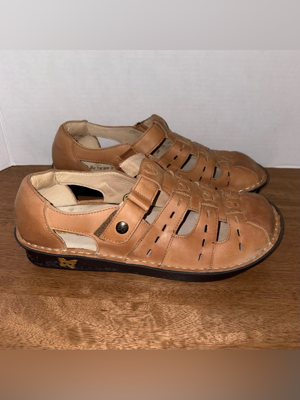 Alegria Pesca Cognac Leather Sandals Size 39
